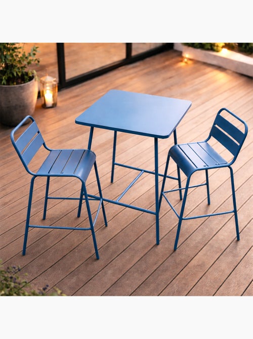 BERGAME Ensemble table de bar et 2 chaises hautes d'extérieur bleu - Kiabi