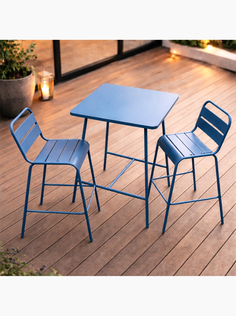 BERGAME Ensemble table de bar et 2 chaises hautes d'extérieur bleu Bleu - Kiabi