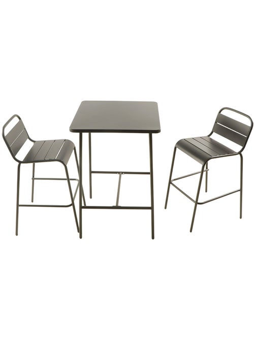 BERGAME Ensemble table de bar et 2 chaises hautes d'extérieur gris foncé - Kiabi