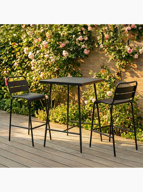 BERGAME Ensemble table de bar et 2 chaises hautes d'extérieur gris foncé - Kiabi