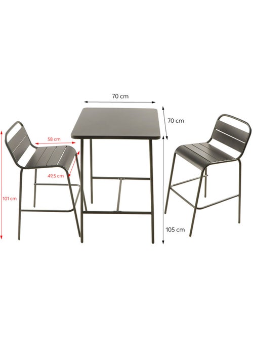 BERGAME Ensemble table de bar et 2 chaises hautes d'extérieur gris foncé - Kiabi