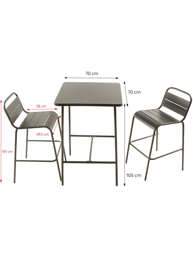 BERGAME Ensemble table de bar et 2 chaises hautes d'extérieur gris foncé Gris - Kiabi
