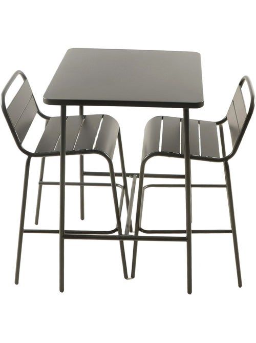 BERGAME Ensemble table de bar et 2 chaises hautes d'extérieur gris foncé - Kiabi