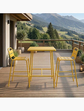 BERGAME Ensemble table de bar et 2 chaises hautes d'extérieur terracotta