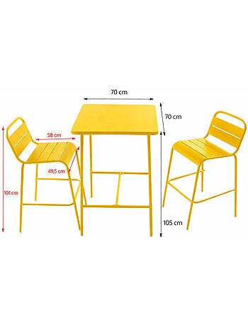 BERGAME Ensemble table de bar et 2 chaises hautes d'extérieur terracotta