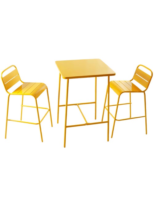 BERGAME Ensemble table de bar et 2 chaises hautes d'extérieur jaune - Kiabi
