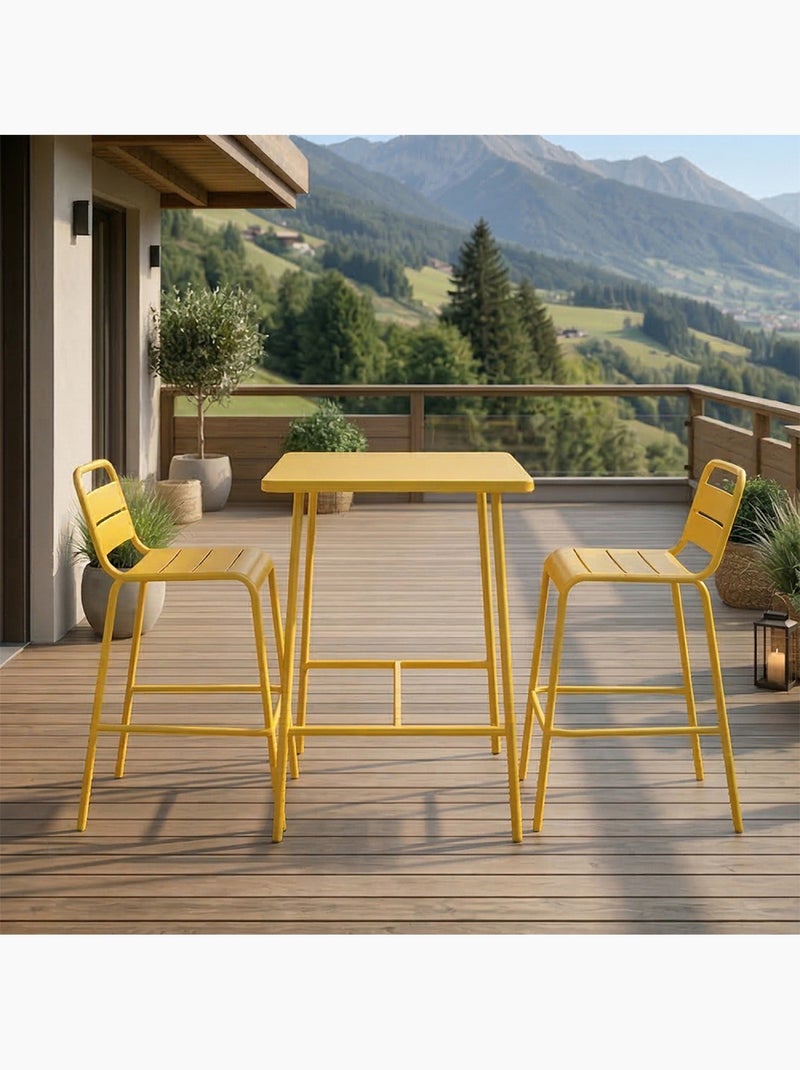 BERGAME Ensemble table de bar et 2 chaises hautes d'extérieur jaune Jaune - Kiabi