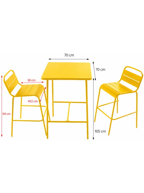 BERGAME Ensemble table de bar et 2 chaises hautes d'extérieur jaune - Kiabi