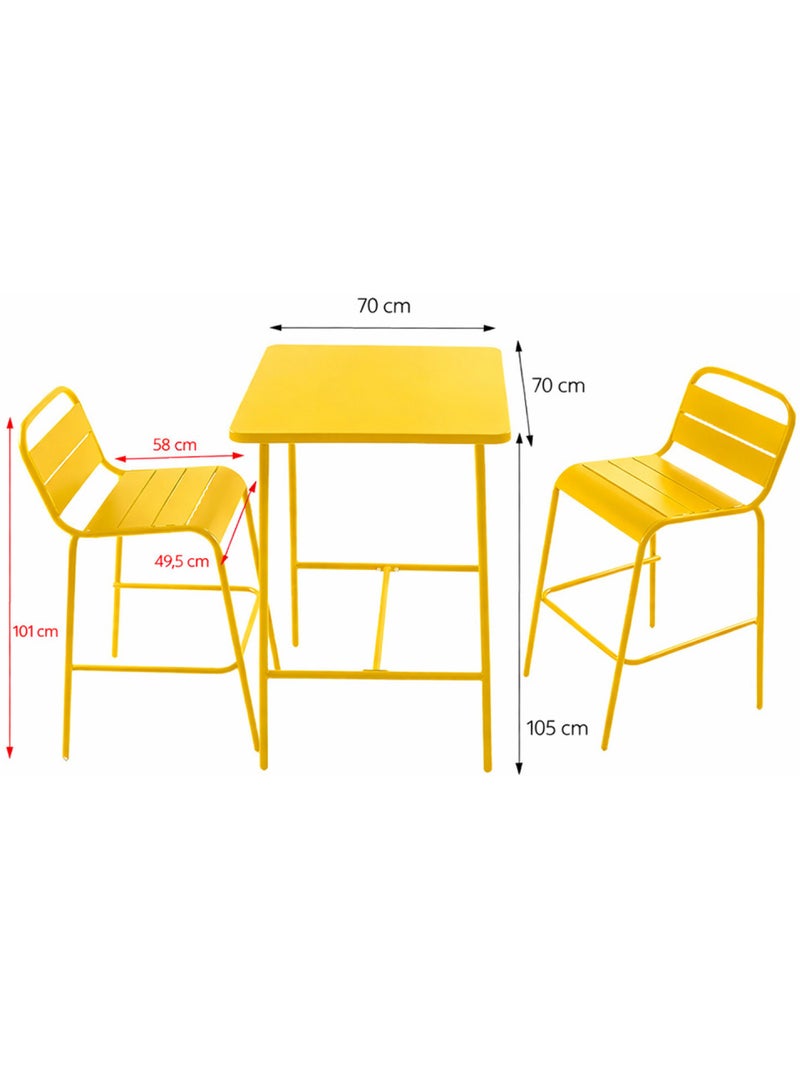 BERGAME Ensemble table de bar et 2 chaises hautes d'extérieur jaune Jaune - Kiabi