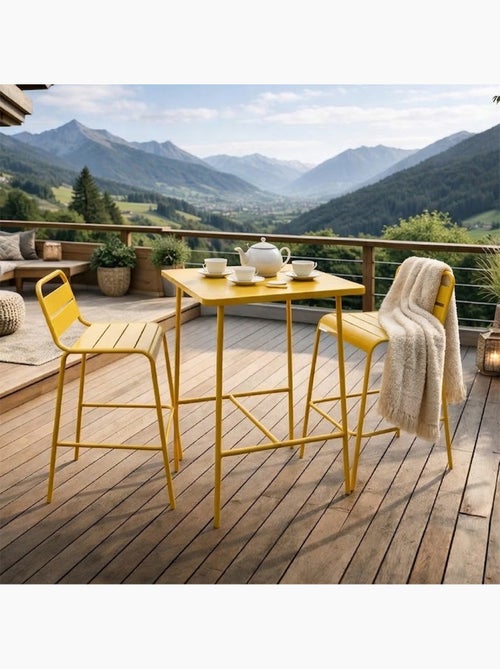 BERGAME Ensemble table de bar et 2 chaises hautes d'extérieur jaune - Kiabi