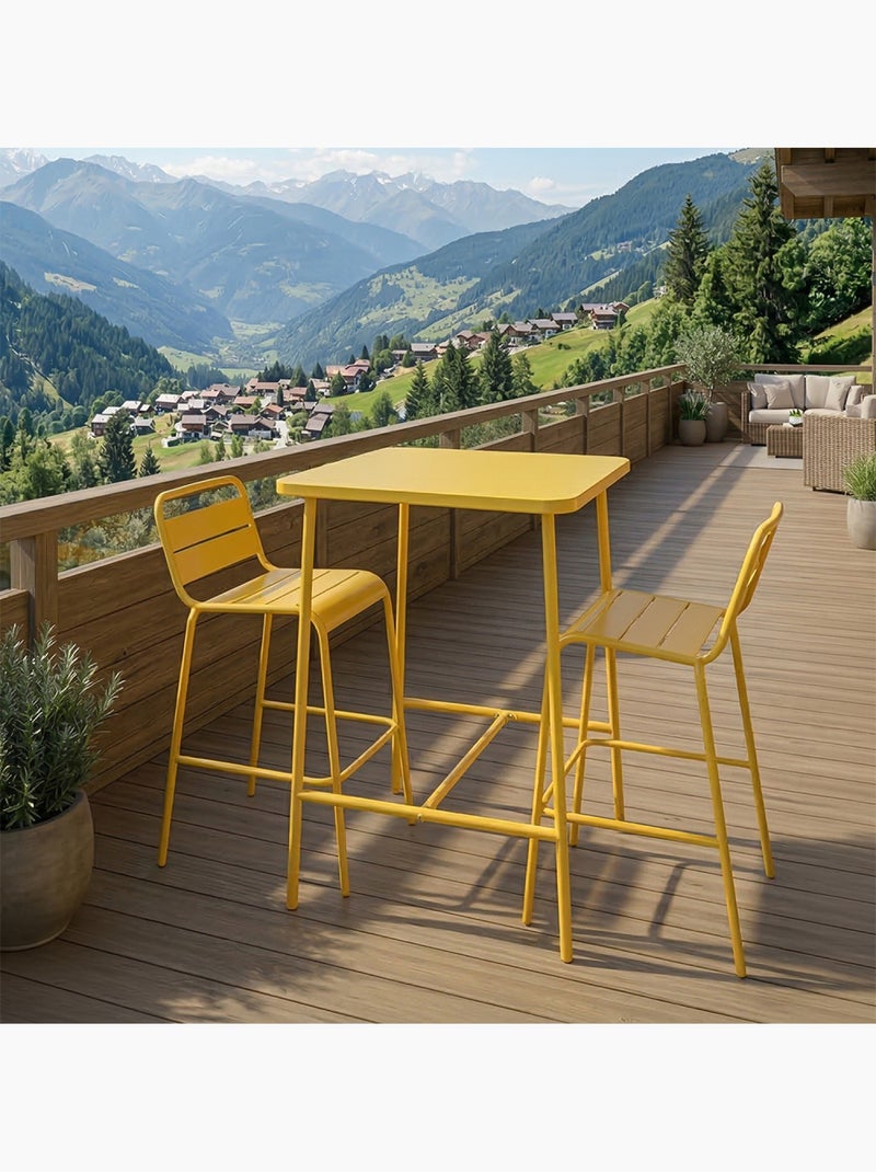 BERGAME Ensemble table de bar et 2 chaises hautes d'extérieur jaune Jaune - Kiabi