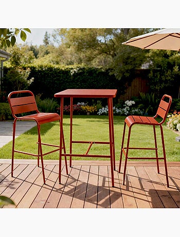 BERGAME Ensemble table de bar et 2 chaises hautes d'extérieur terracotta