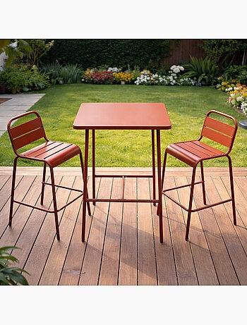 BERGAME Ensemble table de bar et 2 chaises hautes d'extérieur terracotta