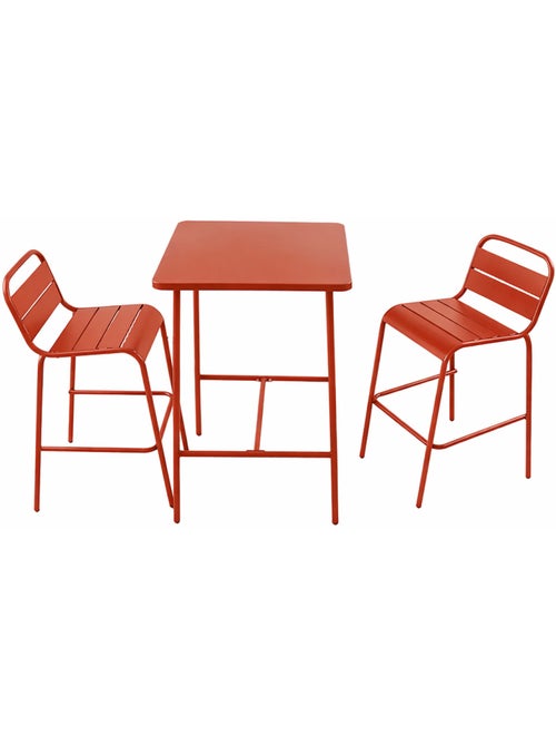 BERGAME Ensemble table de bar et 2 chaises hautes d'extérieur terracotta - Kiabi