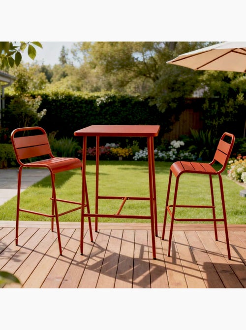 BERGAME Ensemble table de bar et 2 chaises hautes d'extérieur terracotta - Kiabi