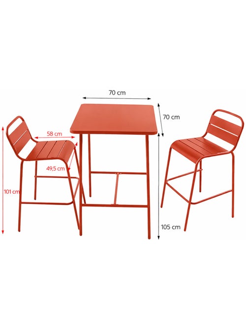 BERGAME Ensemble table de bar et 2 chaises hautes d'extérieur terracotta - Kiabi