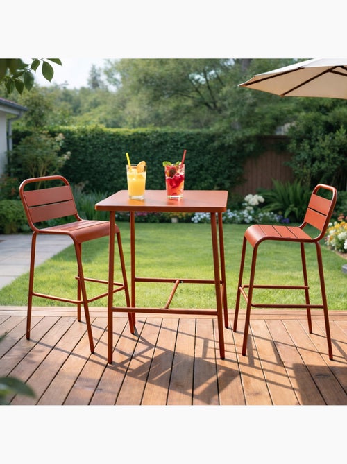 BERGAME Ensemble table de bar et 2 chaises hautes d'extérieur terracotta - Kiabi