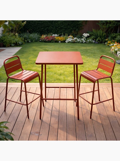 BERGAME Ensemble table de bar et 2 chaises hautes d'extérieur terracotta - Kiabi