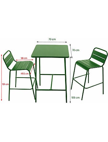 BERGAME Ensemble table de bar et 2 chaises hautes d'extérieur terracotta
