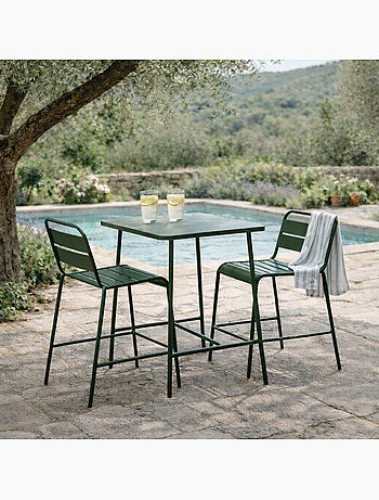 BERGAME Ensemble table de bar et 2 chaises hautes d'extérieur terracotta