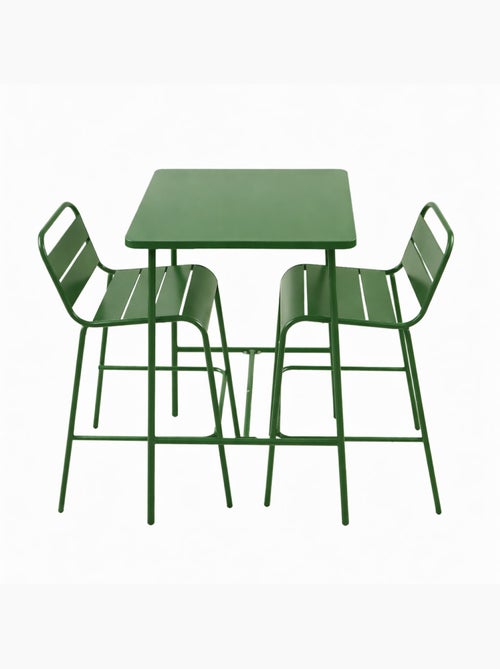 BERGAME Ensemble table de bar et 2 chaises hautes d'extérieur vert - Kiabi