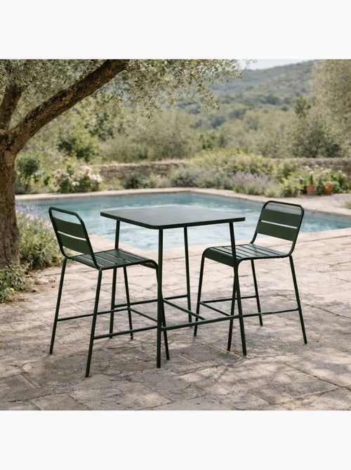 BERGAME Ensemble table de bar et 2 chaises hautes d'extérieur vert - Kiabi