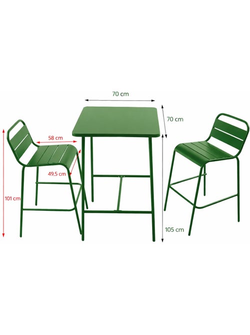BERGAME Ensemble table de bar et 2 chaises hautes d'extérieur vert - Kiabi