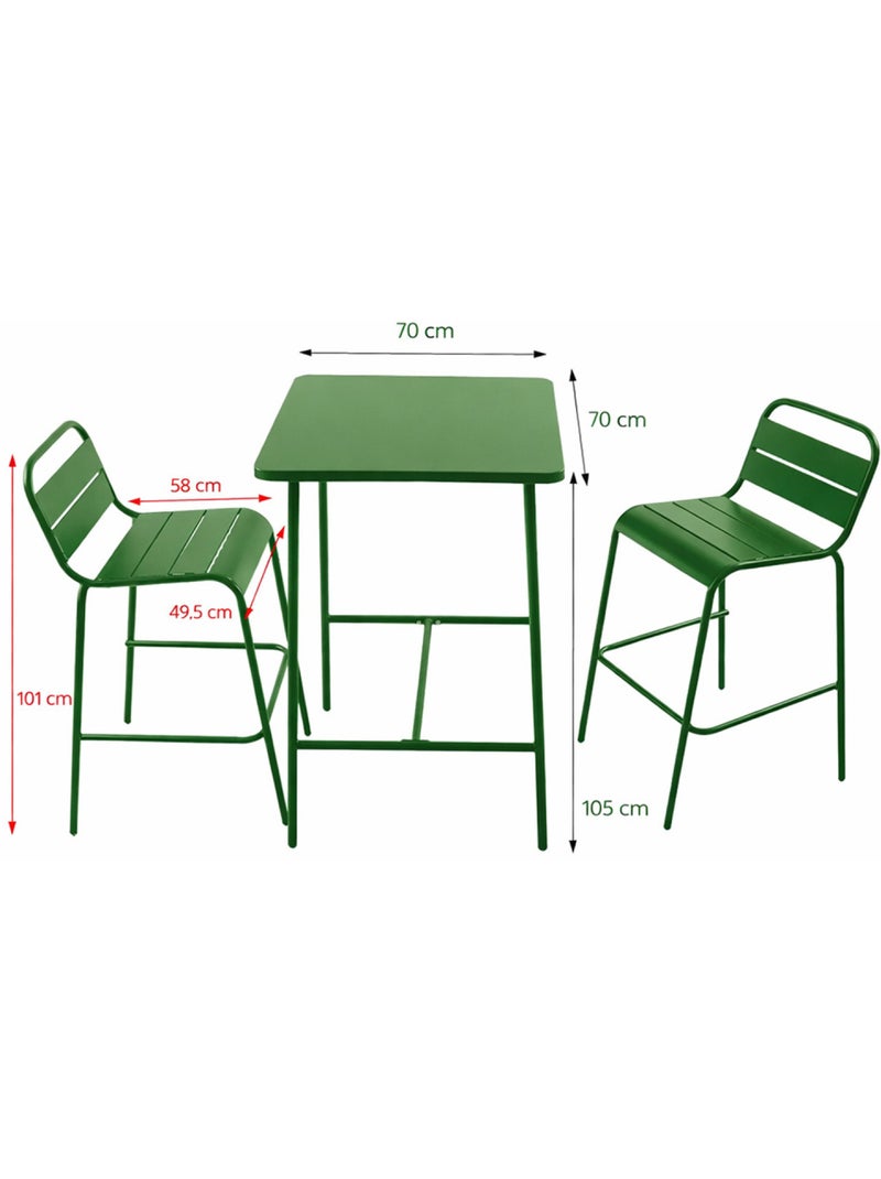 BERGAME Ensemble table de bar et 2 chaises hautes d'extérieur vert Vert - Kiabi