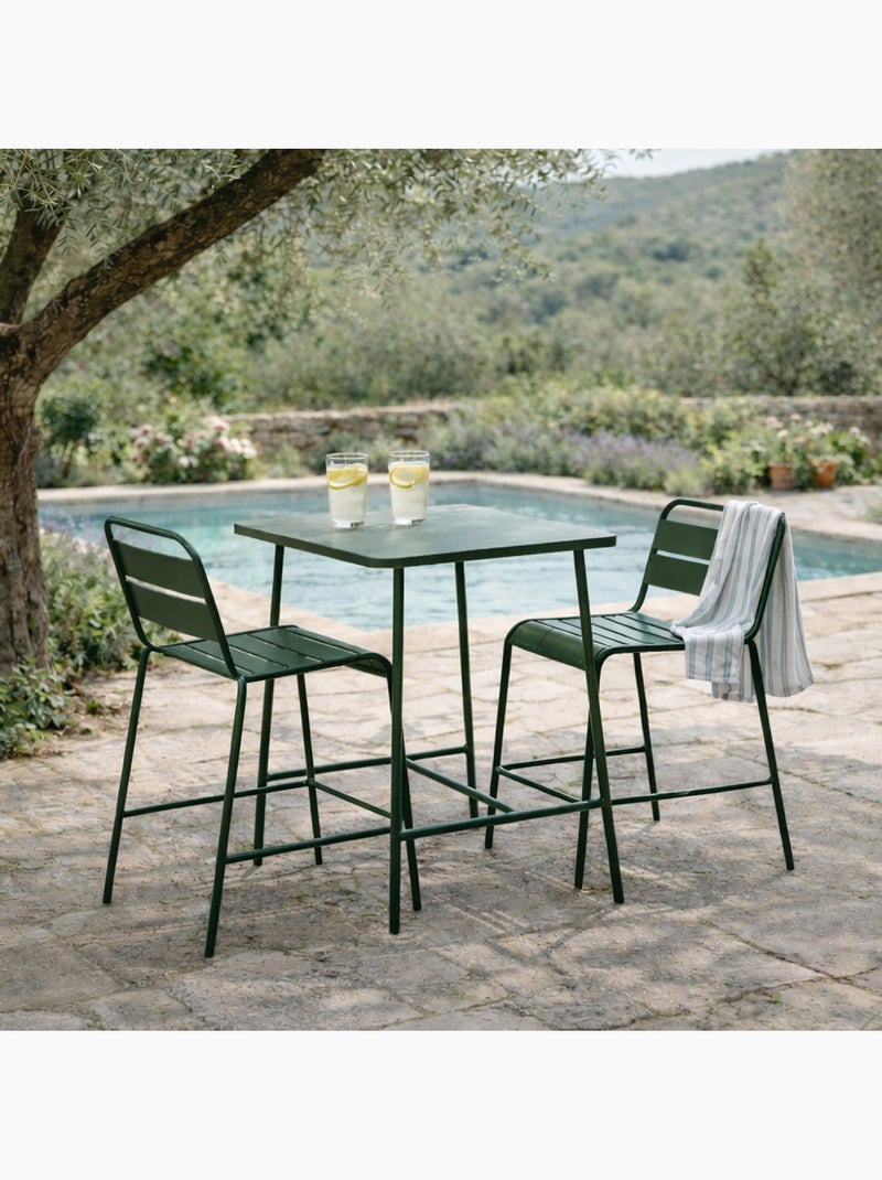 BERGAME Ensemble table de bar et 2 chaises hautes d'extérieur vert Vert - Kiabi