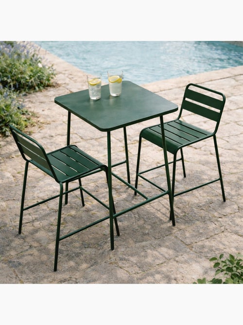 BERGAME Ensemble table de bar et 2 chaises hautes d'extérieur vert - Kiabi