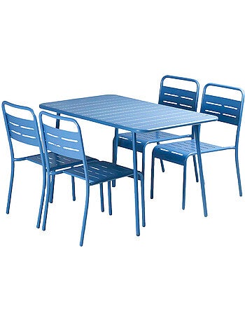 BERGAME Ensemble table de jardin 120 cm et 4 chaises bleu