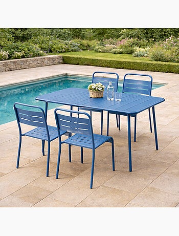 BERGAME Ensemble table de jardin 120 cm et 4 chaises bleu