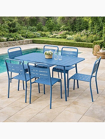 BERGAME Ensemble table de jardin 120 cm et 4 chaises bleu