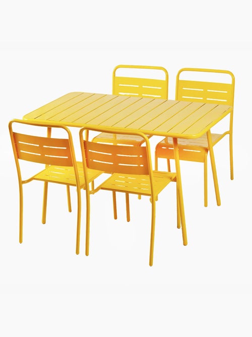 BERGAME Ensemble table de jardin 120 cm et 4 chaises jaune - Kiabi
