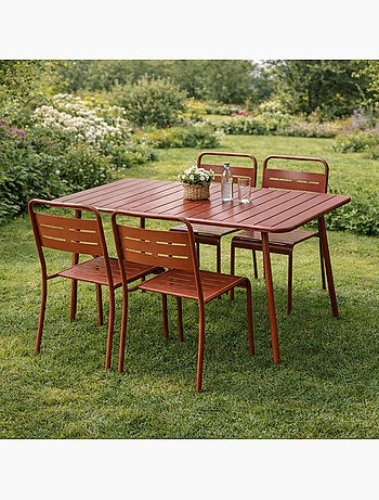 BERGAME Ensemble table de jardin 120 cm et 4 chaises terracotta