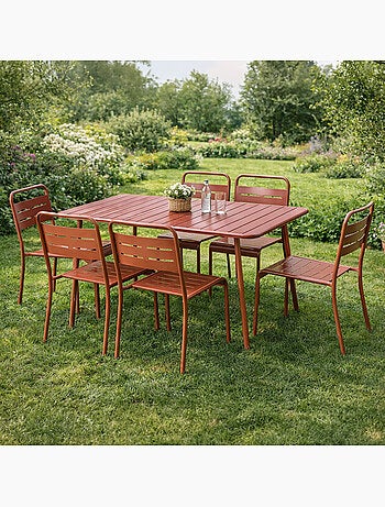 BERGAME Ensemble table de jardin 120 cm et 4 chaises terracotta
