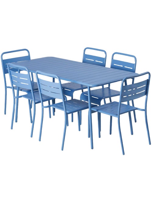 BERGAME Ensemble table de jardin 160 cm et 6 chaises bleu - Kiabi