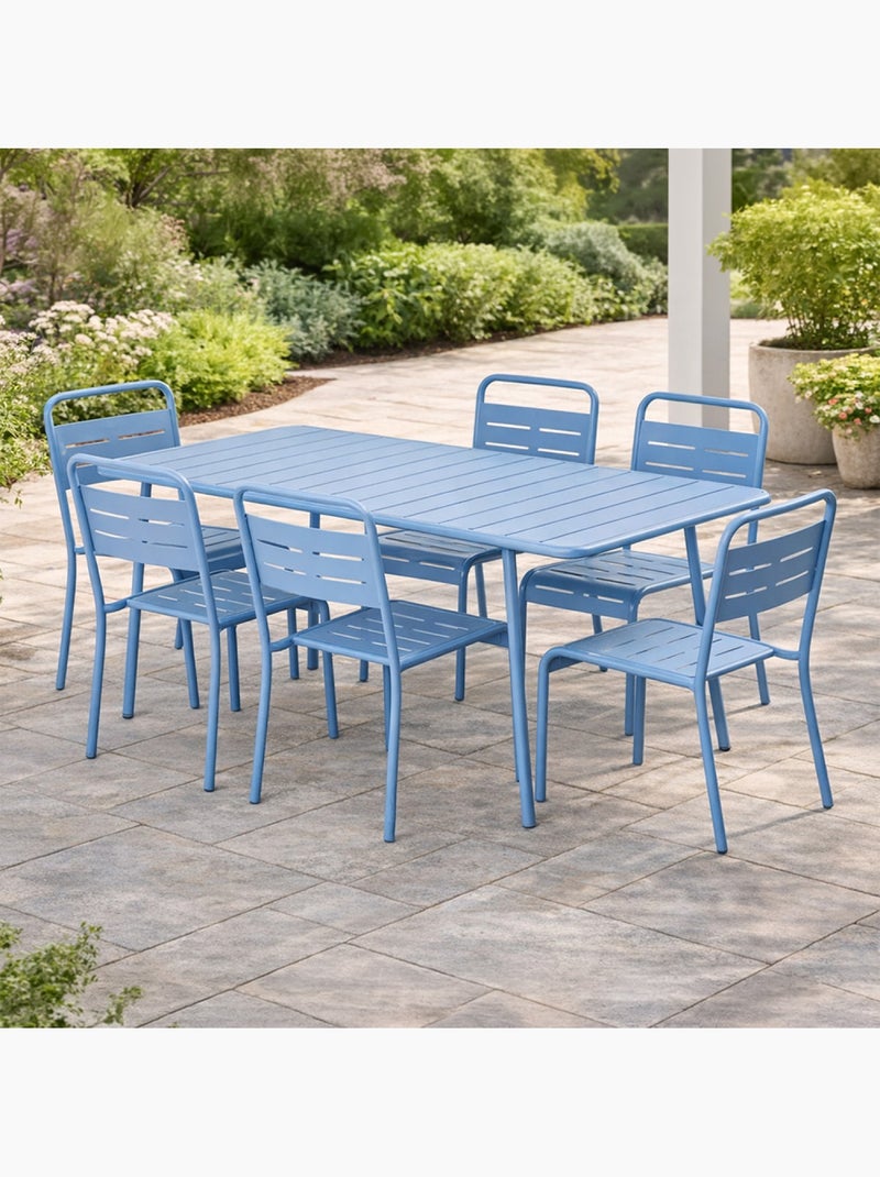 BERGAME Ensemble table de jardin 160 cm et 6 chaises bleu Bleu - Kiabi