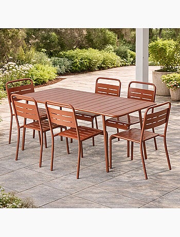 BERGAME Ensemble table de jardin 160 cm et 6 chaises terracotta