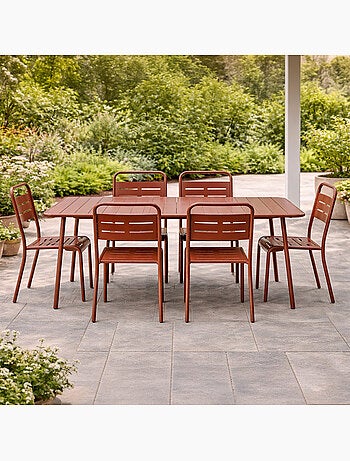 BERGAME Ensemble table de jardin 160 cm et 6 chaises terracotta
