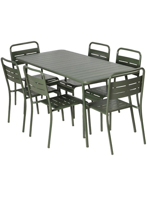 BERGAME Ensemble table de jardin 160 cm et 6 chaises vert - Kiabi