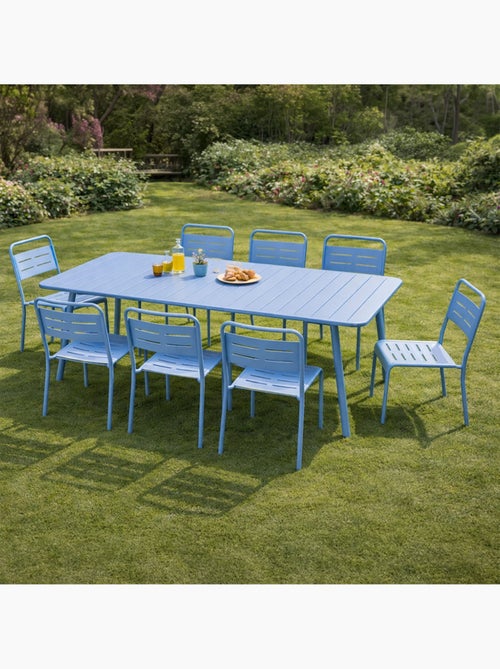 BERGAME Ensemble table de jardin 200 cm et 8 chaises bleu - Kiabi