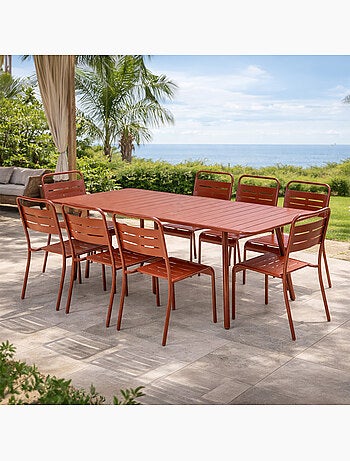 BERGAME Ensemble table de jardin 200 cm et 8 chaises bleu