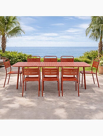 BERGAME Ensemble table de jardin 200 cm et 8 chaises bleu