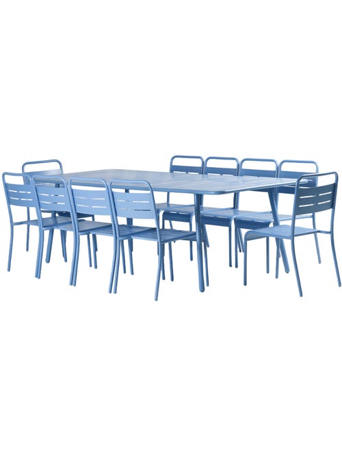 BERGAME Ensemble table de jardin 234 cm et 10 chaises bleu - Kiabi