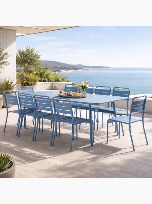 BERGAME Ensemble table de jardin 234 cm et 10 chaises bleu - Kiabi