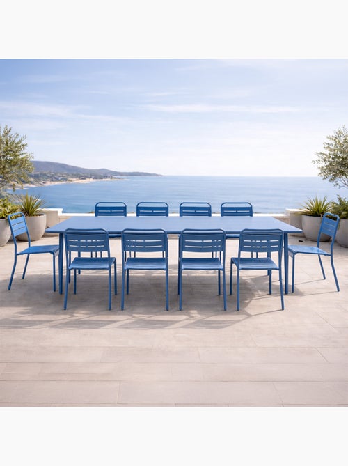BERGAME Ensemble table de jardin 234 cm et 10 chaises bleu - Kiabi