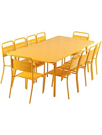 BERGAME Ensemble table de jardin 234 cm et 10 chaises jaune