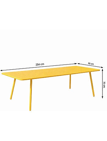 BERGAME Ensemble table de jardin 234 cm et 10 chaises jaune