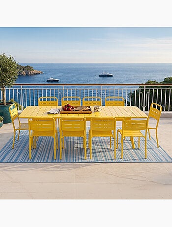 BERGAME Ensemble table de jardin 234 cm et 10 chaises jaune